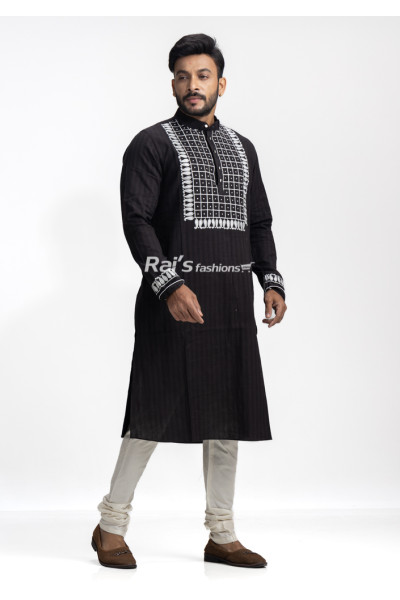 Men Coffee Brown Thread Work Embroidered Solid Straight Panjabi (NS103)